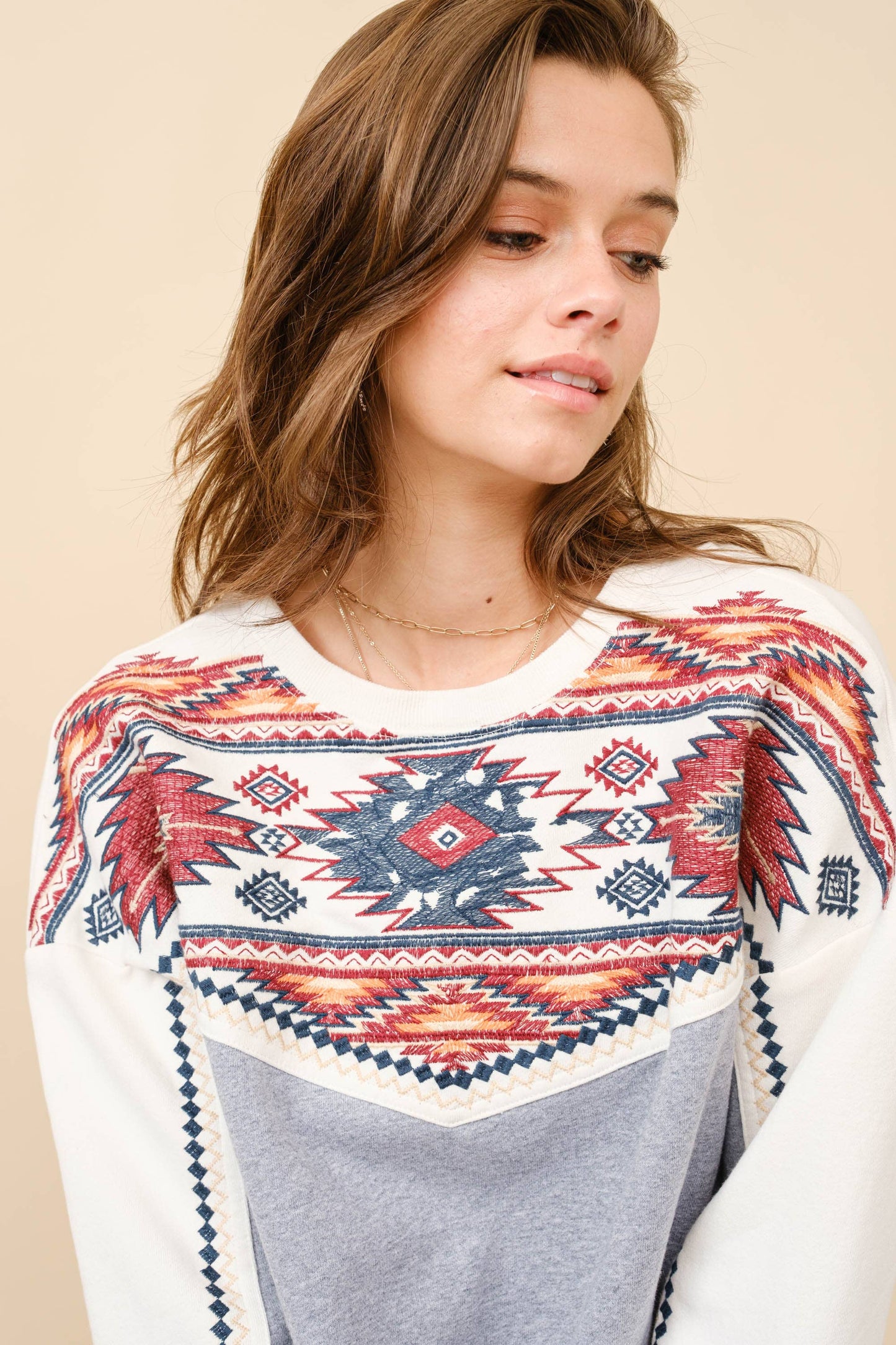 Aztec Embroidered Sweatshirt