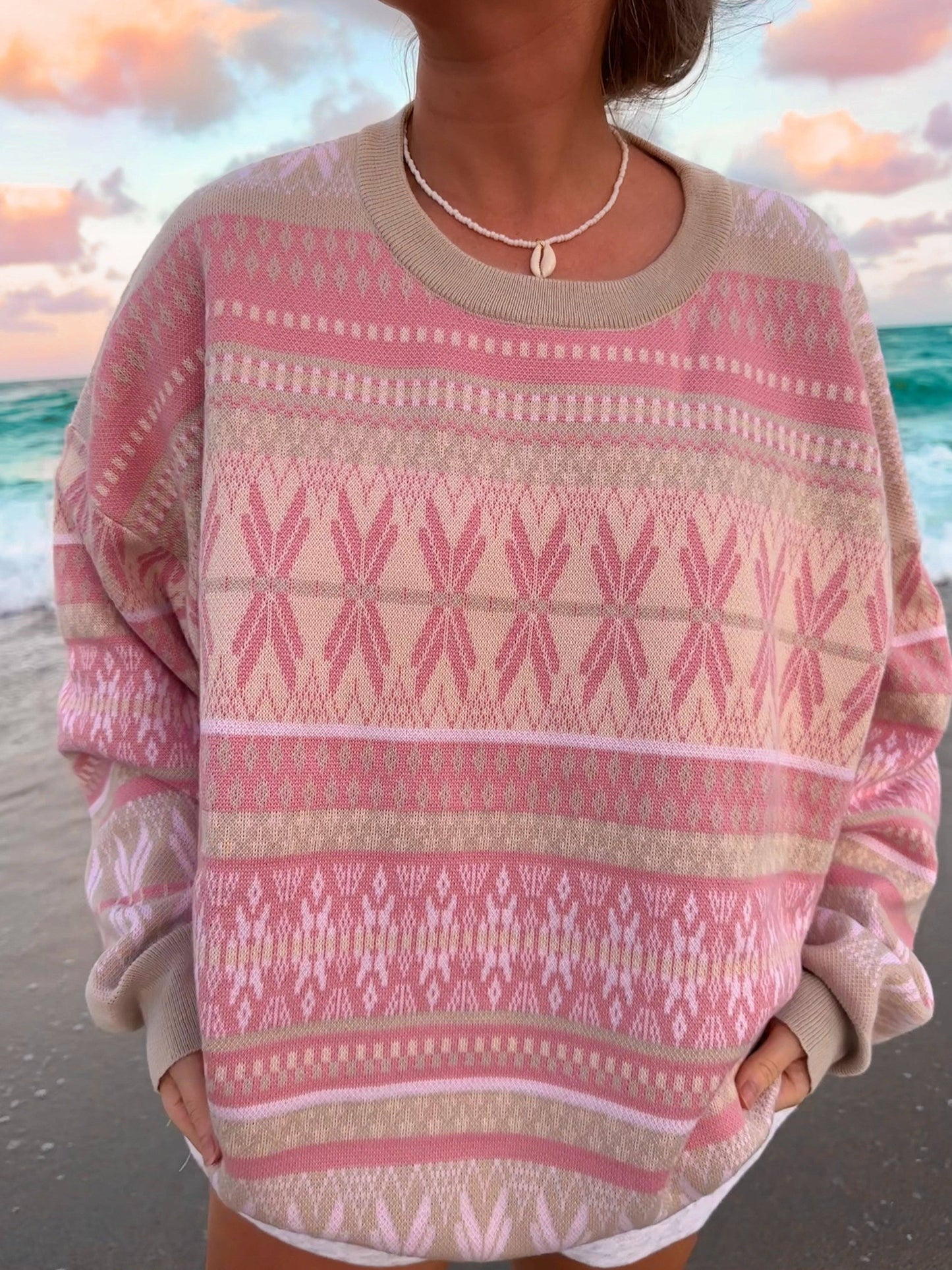 Pink Snowflake Winter Sweater