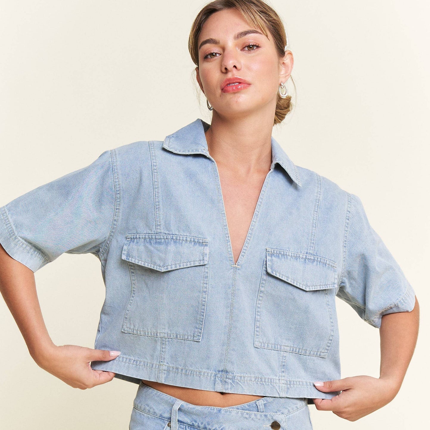 Collared Denim Top