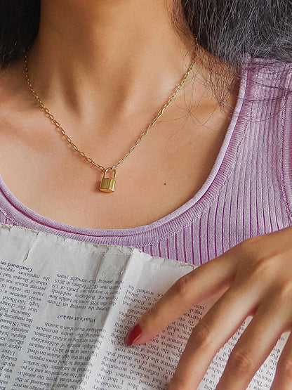 Collar de cadena con candado Locky de 18 quilates que no se deslustra