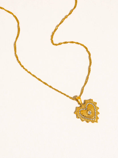 Collar Valea con colgante de corazón de circonita cúbica de oro de 18 quilates que no se deslustra