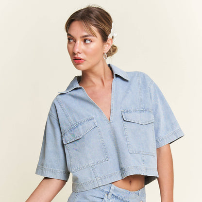 Collared Denim Top