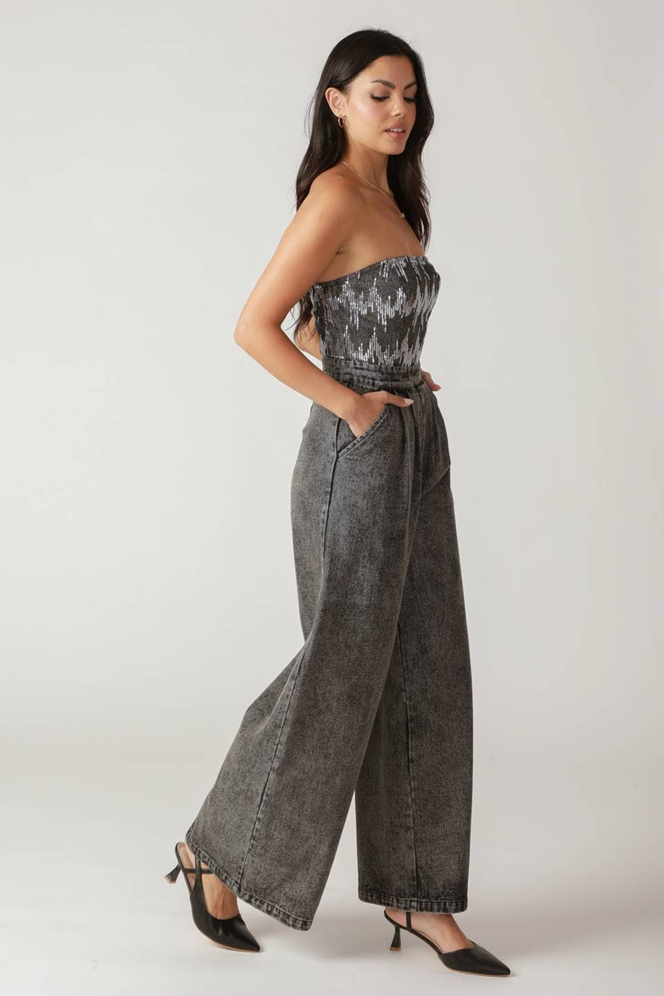 Shimmer Denim Jumpsuit