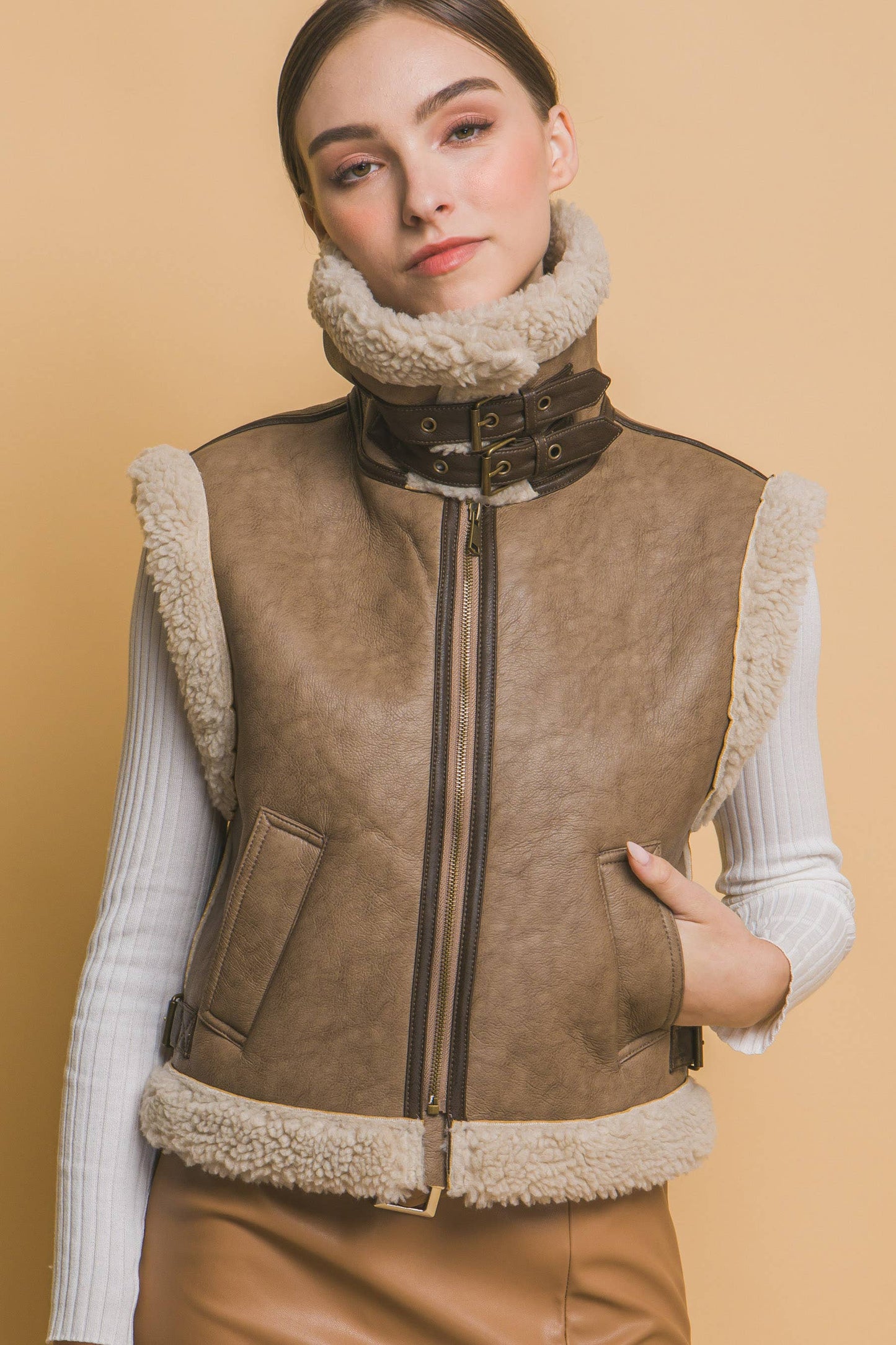 LEATHER SHEARLING VEST