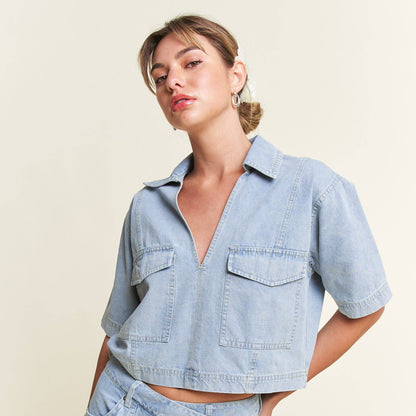 Collared Denim Top