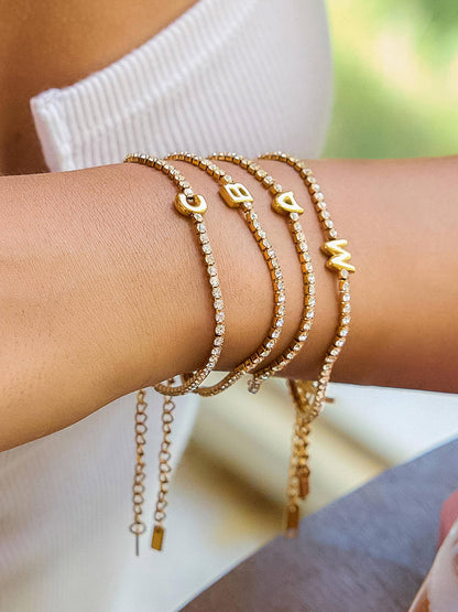 18K Gold Rhinestone Letter Bracelet