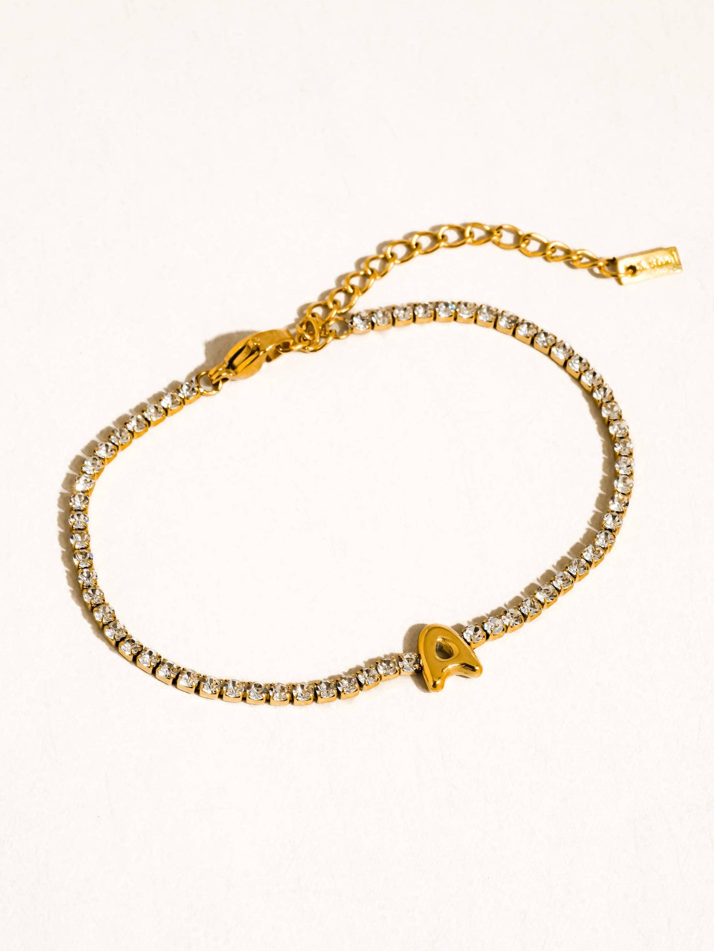 18K Gold Rhinestone Letter Bracelet