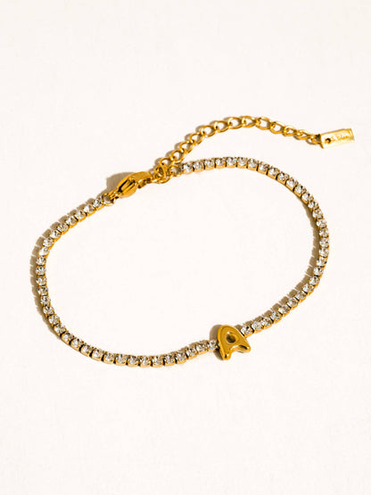 18K Gold Rhinestone Letter Bracelet