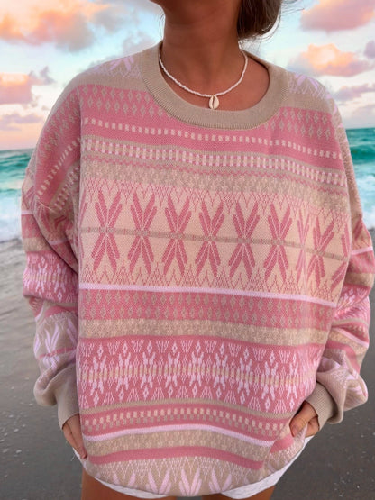Pink Snowflake Winter Sweater