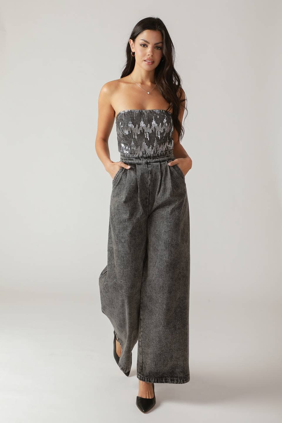 Shimmer Denim Jumpsuit