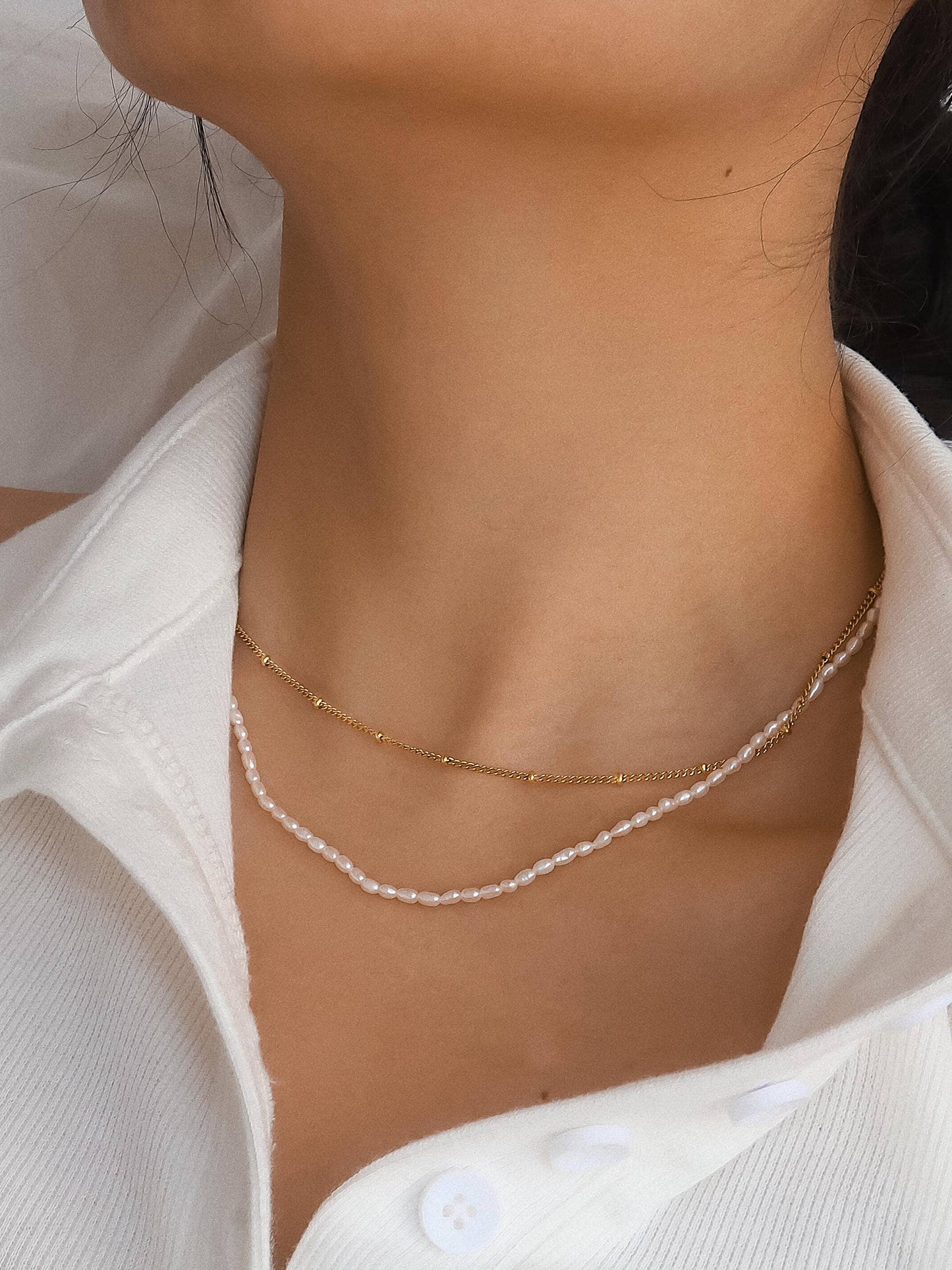 Layered Pearl Chain Necklace