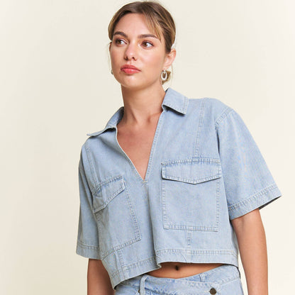 Collared Denim Top
