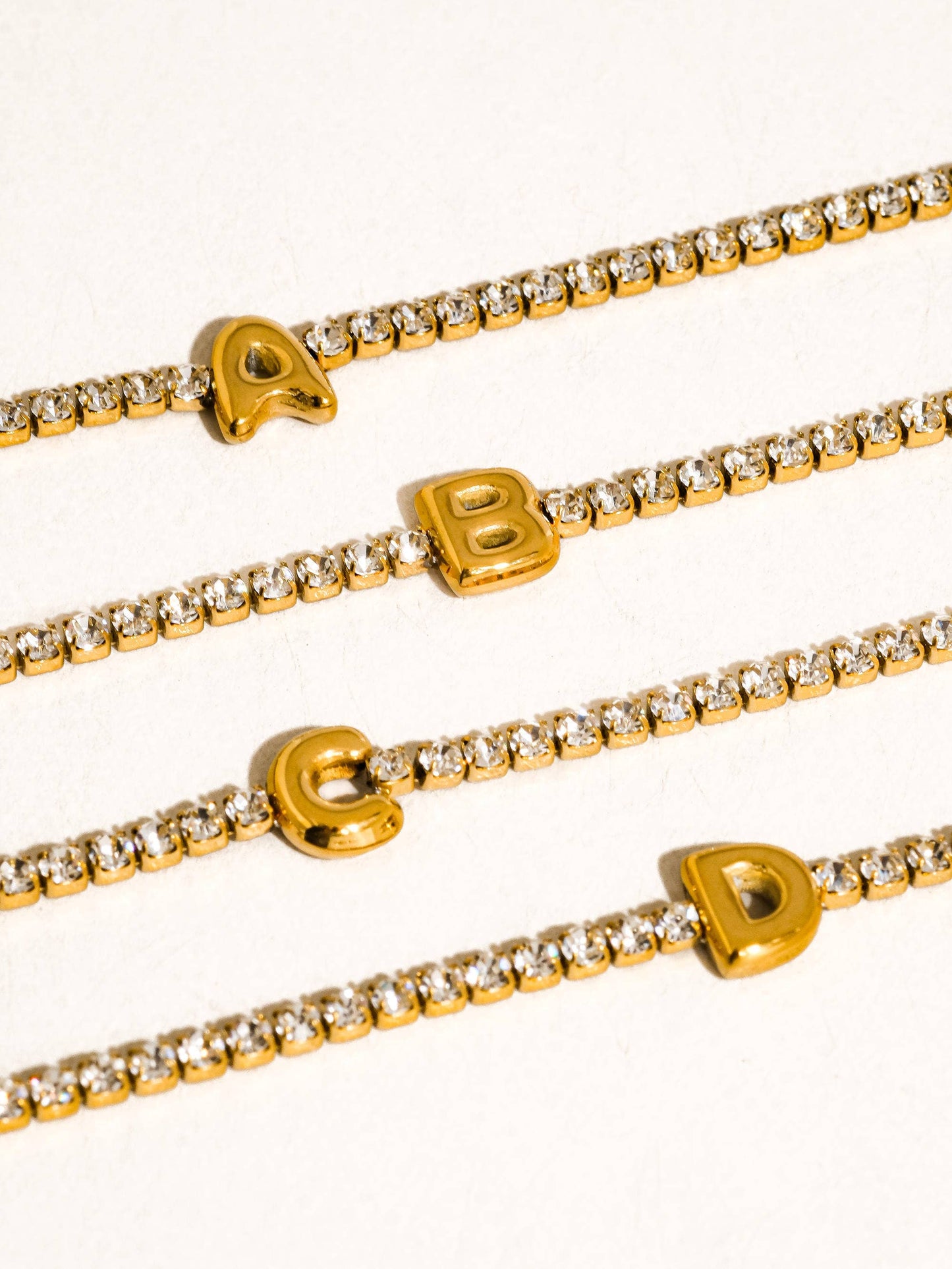 18K Gold Rhinestone Letter Bracelet