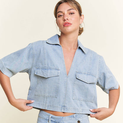Collared Denim Top