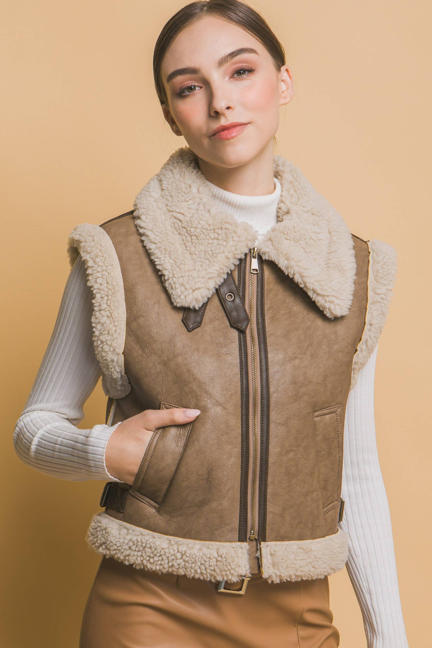 LEATHER SHEARLING VEST